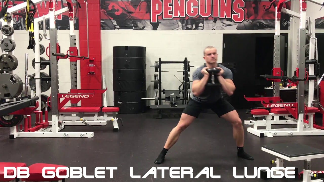 DB Goblet Lateral Lunge + X-Band Walks - YouTube