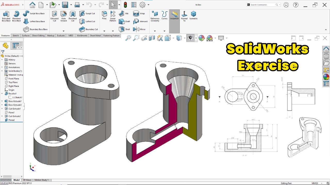 SolidWorks Beginner Exercise | Create a 3D Part Easily - YouTube