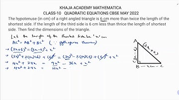 The hypotenuse of a right angled triangle is 6 cm more than twice the length of the  shortest side.