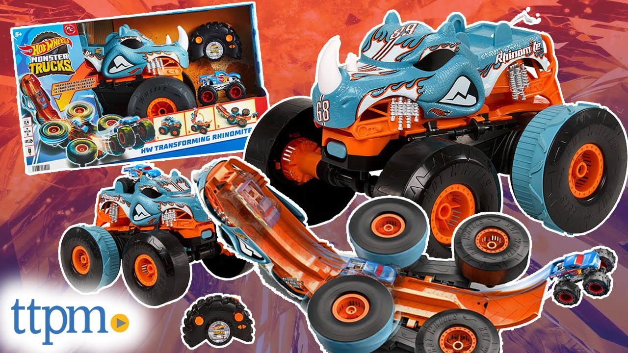 Hot Wheels Monster Trucks RC Rhinomite Transforms into Launcher, Includes  1:64 Scale Toy Truck 