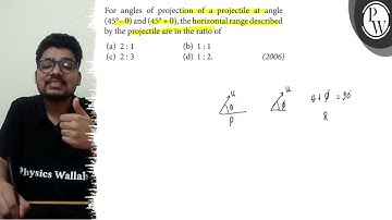 For angles of projection of a projectile at angle (45^∘-θ) and (45^∘+θ), the horizontal range des...