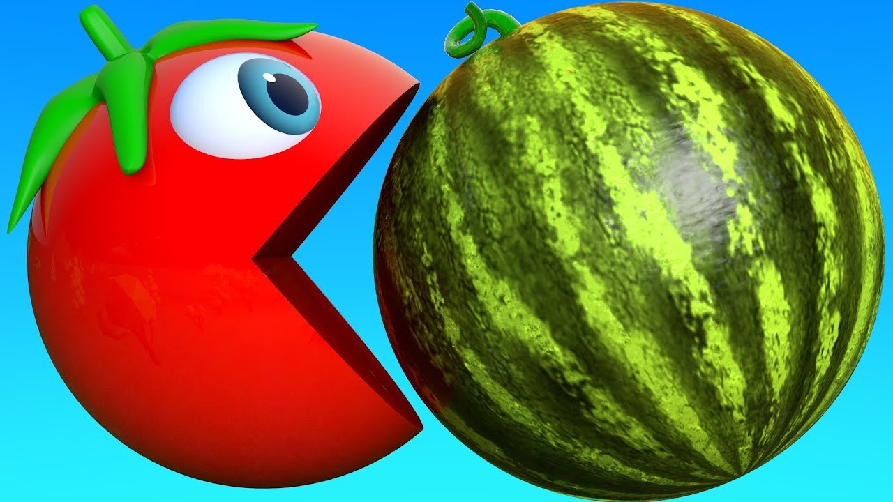 Learn Colors with PACMAN and Farm Bunny Mold Watermelon Tomato Street