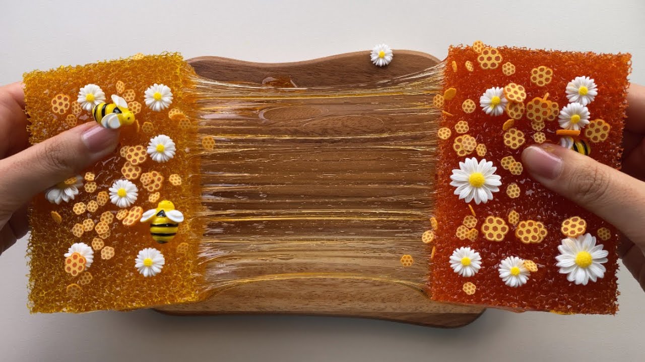 벌꿀집 슬라임 만들기 Making honey slime asmr 音フェチ パキパキスライム