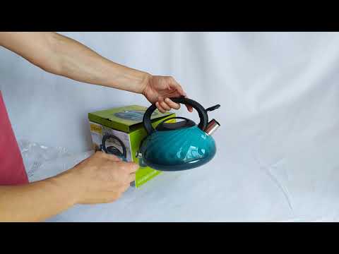 Чайник 3 л Maestro MR‑1321-Blue з нержавіючої сталі зі свистком для всіх типів плит, видео 1