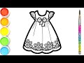 Menggambar dan mewarnai gaun bunga untuk anakanak  flower dress coloring page for kids