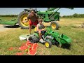 Playing with Mowers on the farm in mud and hay | Tractors for kids