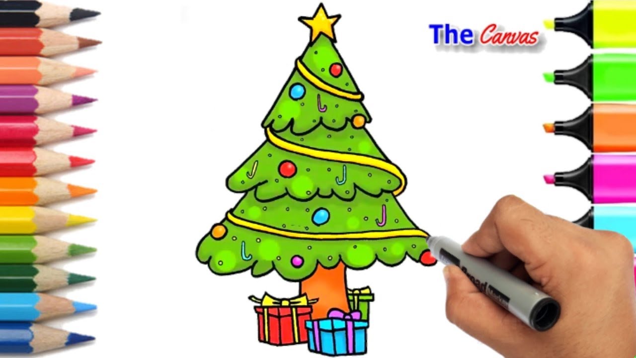 Kids Christmas drawing- How to draw easy christmas tree step by step ...