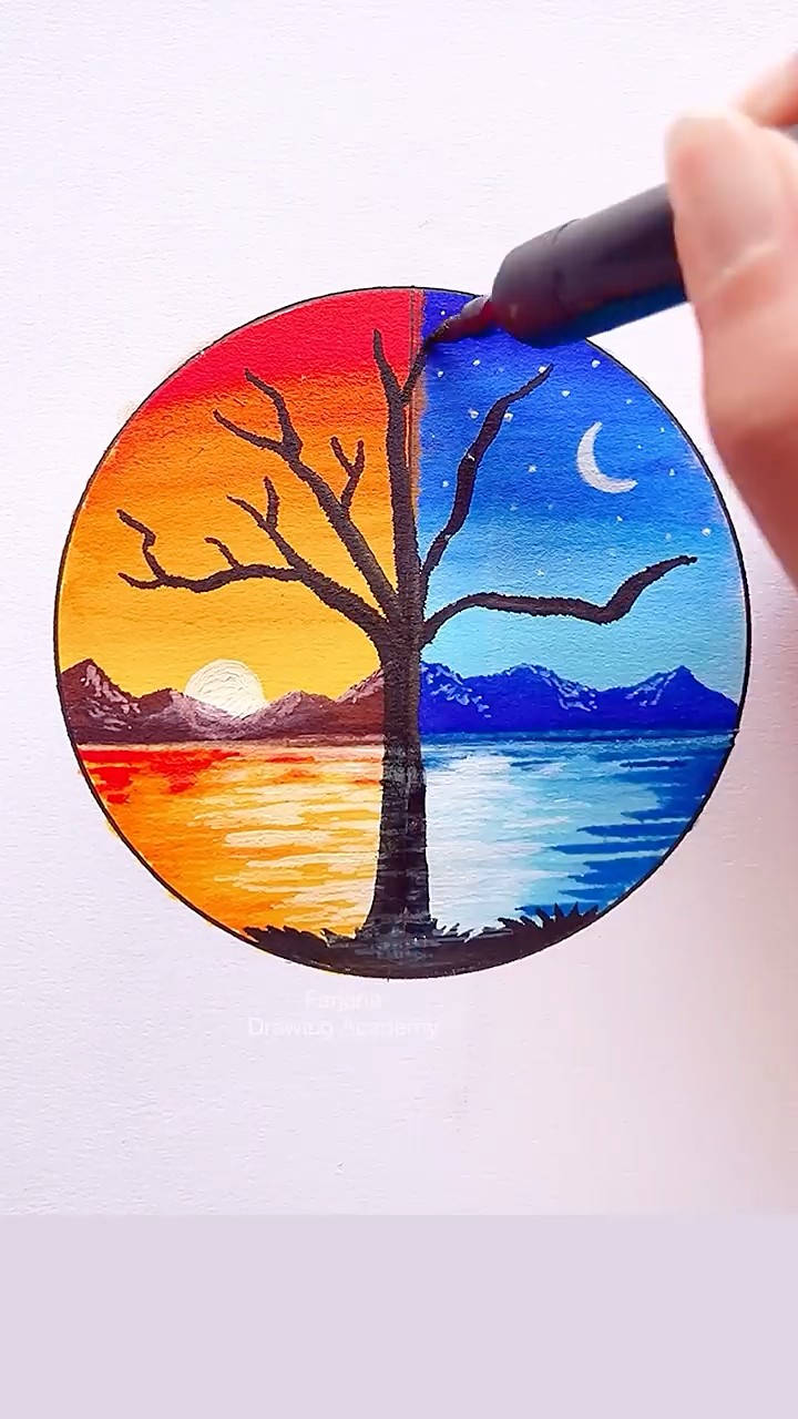 Day vs Night painting with brush pen #drawing #painting #art