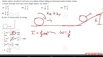 Hollow sphere of radius R and mass m is rolling without sliding on horizontal surface further surfac