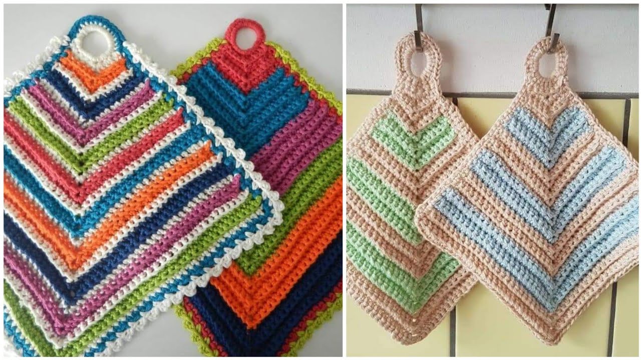 كروشية مساكة مطبخ عمليه سهله جدااا من بواقي الخيوط Easy crochet pot holder