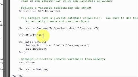 Recordsets In VBA - PT1