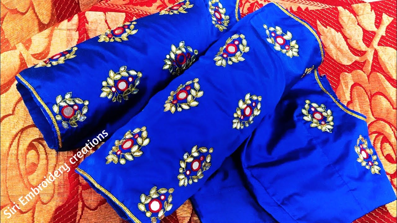 Aari work all over mirror work design with using normal needle.#mirrorwork blouse design.