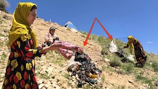 Nature lovers: cleaning up the mountain nature by the lovely nomadic family