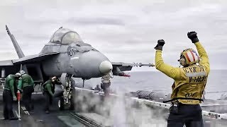 F\/A-18 Super Hornets Launch From USS Theodore Roosevelt