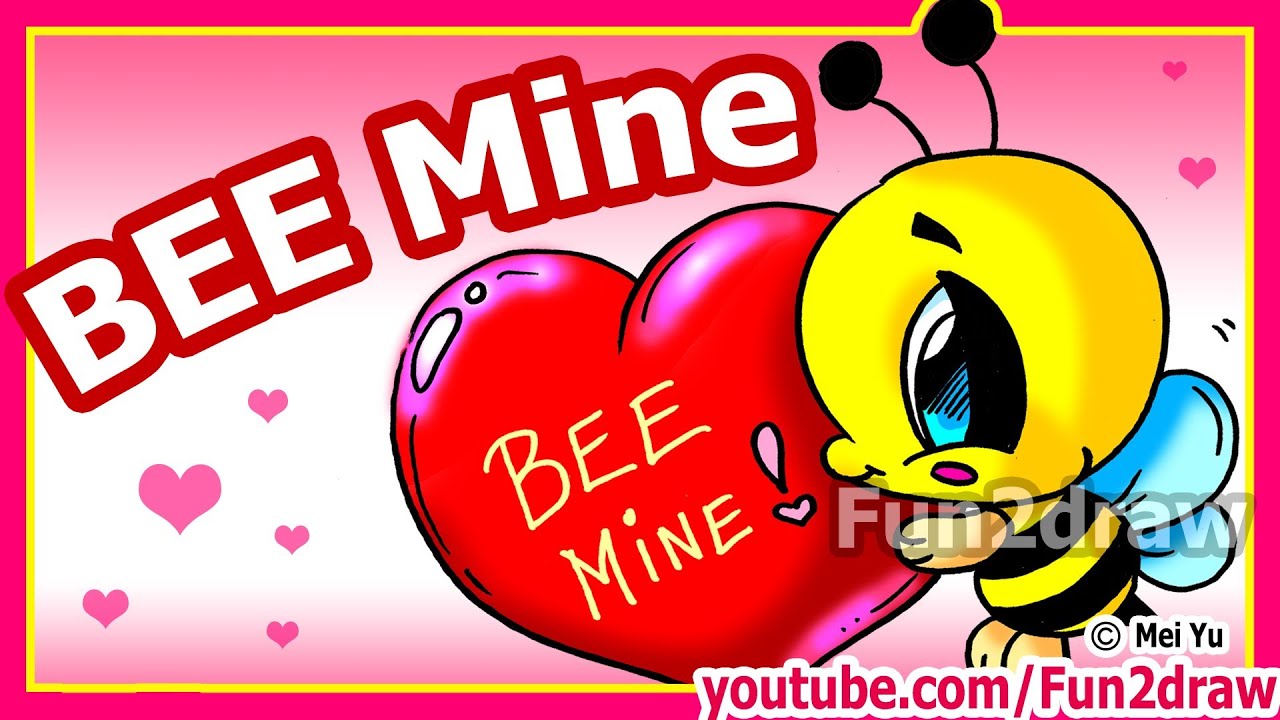 How to Draw Valentines - Cute Cartoon Bee + Heart - Fun2draw Channel