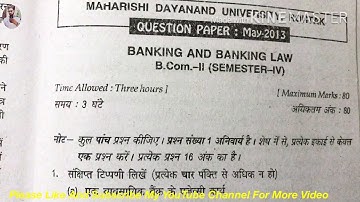 B.com MDU 4th semester (Pass Caurse) Banking And Banking Low-|| Question Paper May 2013