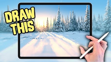 IPAD PAINTING MADE EASY - Snow Forest Sunrise landscape Procreate tutorial