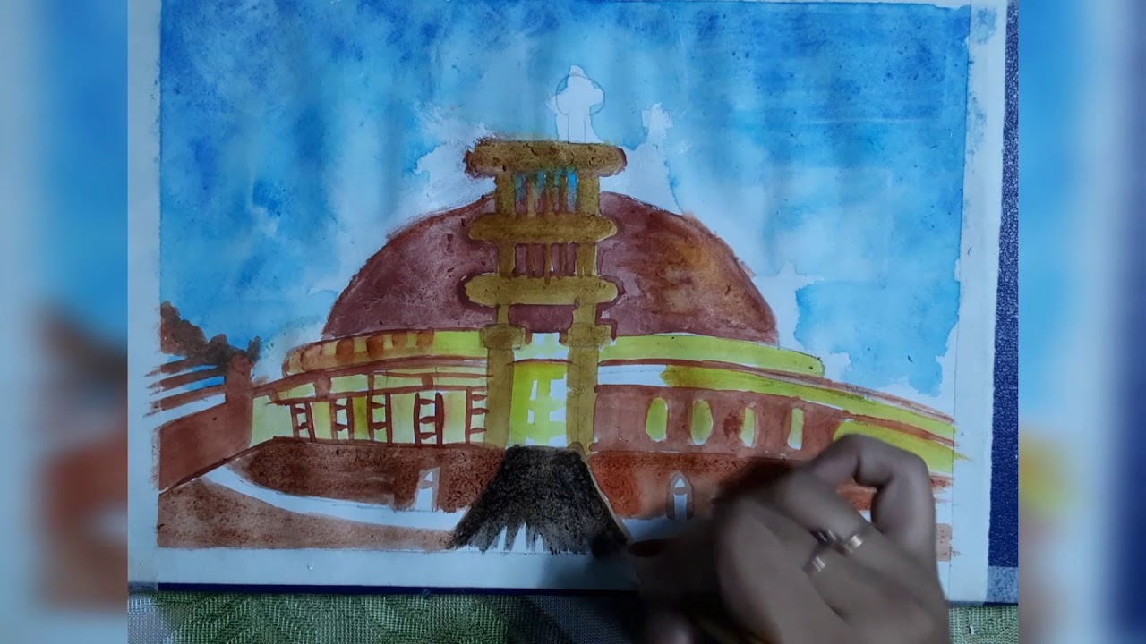 How to draw Sanchi Stupa - step by step for beginners - YouTube