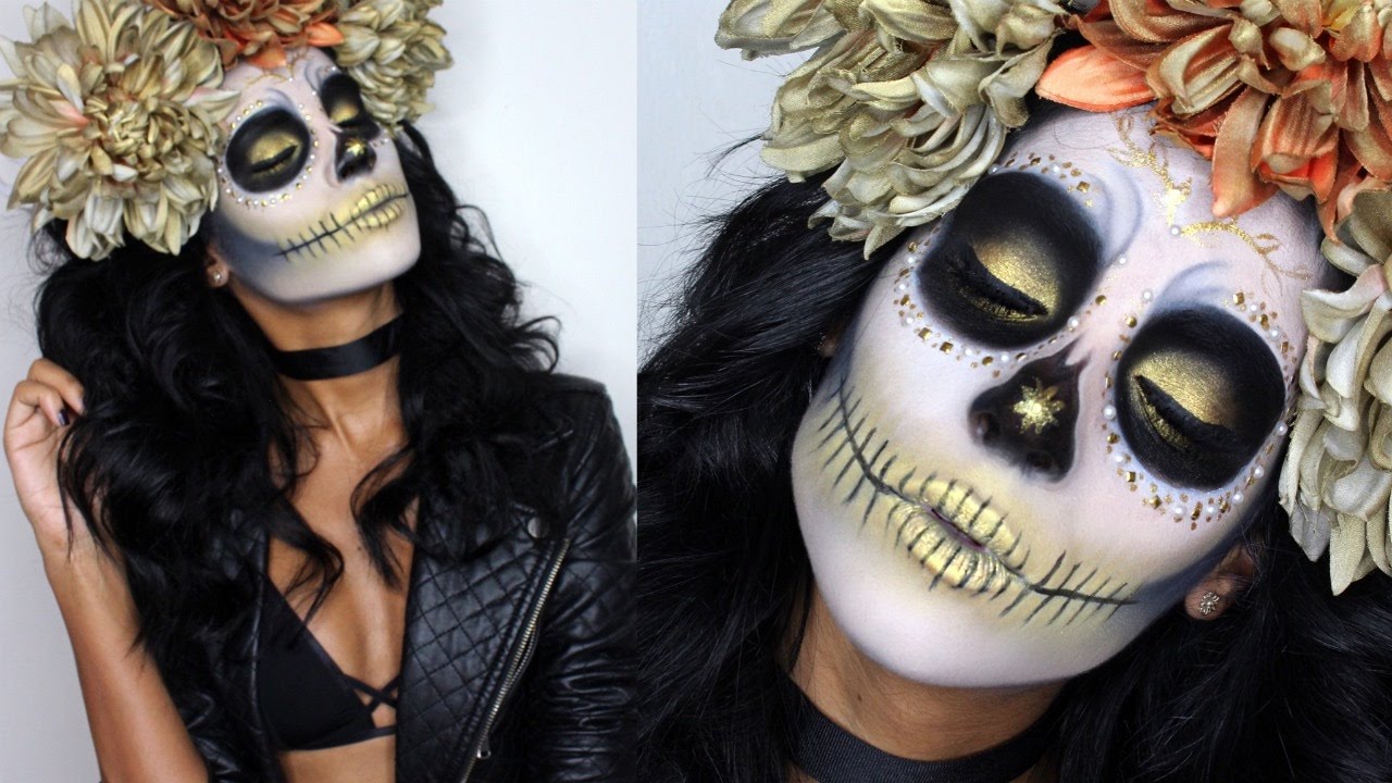 Gold Sugar Skull Makeup Tutorial Costume YouTube
