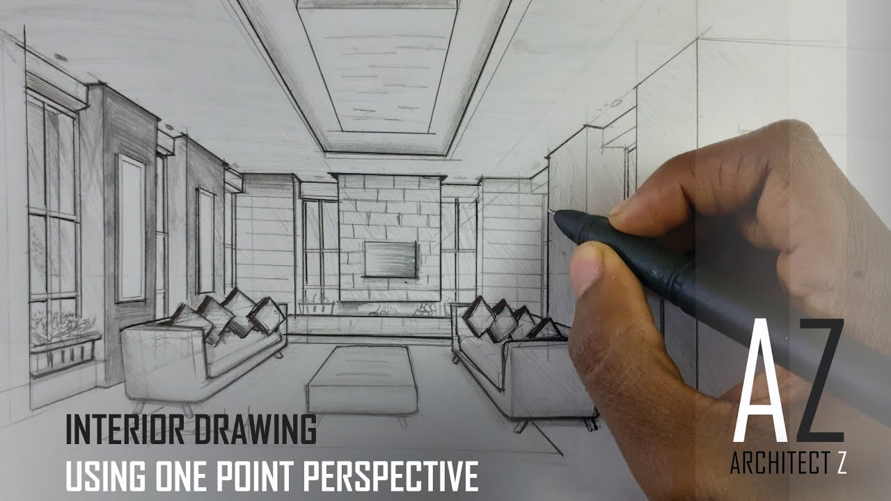 One Point Perspective drawing/Architectural Drawing/interior design ...