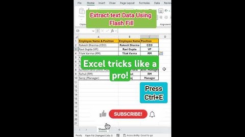 Extract text Data Using Flash Fill_#excel #tips #tricks #microsoft #exceltricks #learningvideos #job