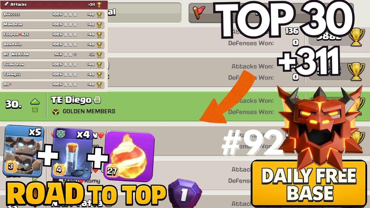 INSANE DAY! My BEST DAY of the SEASON in TOP 30 | FREE TH18 BASE LINK | Daily Ranked Attacks #92
