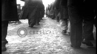 Union members picketing alongside building during Goodyear strike in Akron, Ohio. HD Stock Footage
