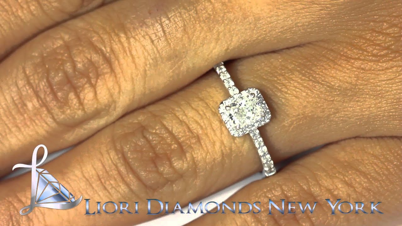 Radiant cut diamond engagement rings halo