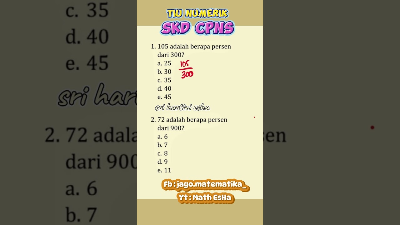 SOAL TIU NUMERIK MENGHITUNG PERSENTASE SKD CPNS PPPK DAN SOAL TES KEDINASAN