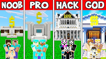Minecraft FAMILY BANK BUILD CHALLENGE NOOB vs PRO vs HACKER vs GOD in Minecraft