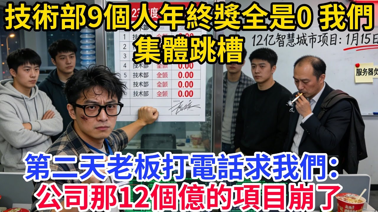 技術部9個人年終獎全是0，我們集體跳槽，第二天老板打電話求我們：公司那12個億的項目崩了【情箋故事鋪】#爽文#故事#小说#正能量#流量#職場#職場文化#完結 #跳槽 #年終獎