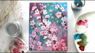 ACRYLIC : How to Paint Cherry Blossoms||Simple & Easy Cherry Blossom Abstract Painting Demonstration