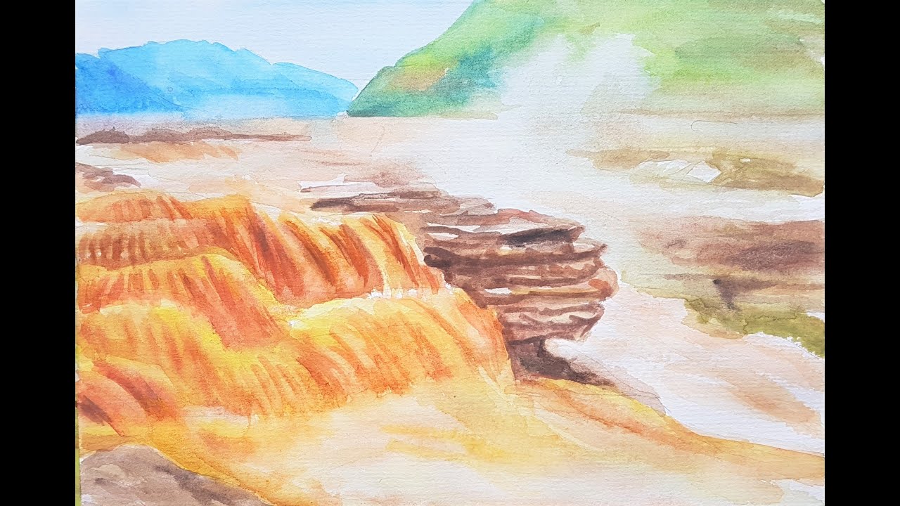 N088水彩黄河之水天上来Watercolor Landscape Yellow River - YouTube