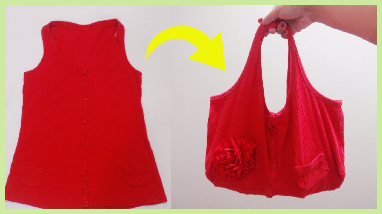 How to Make a Handbag with Flower from Sleeveless Top YouTube