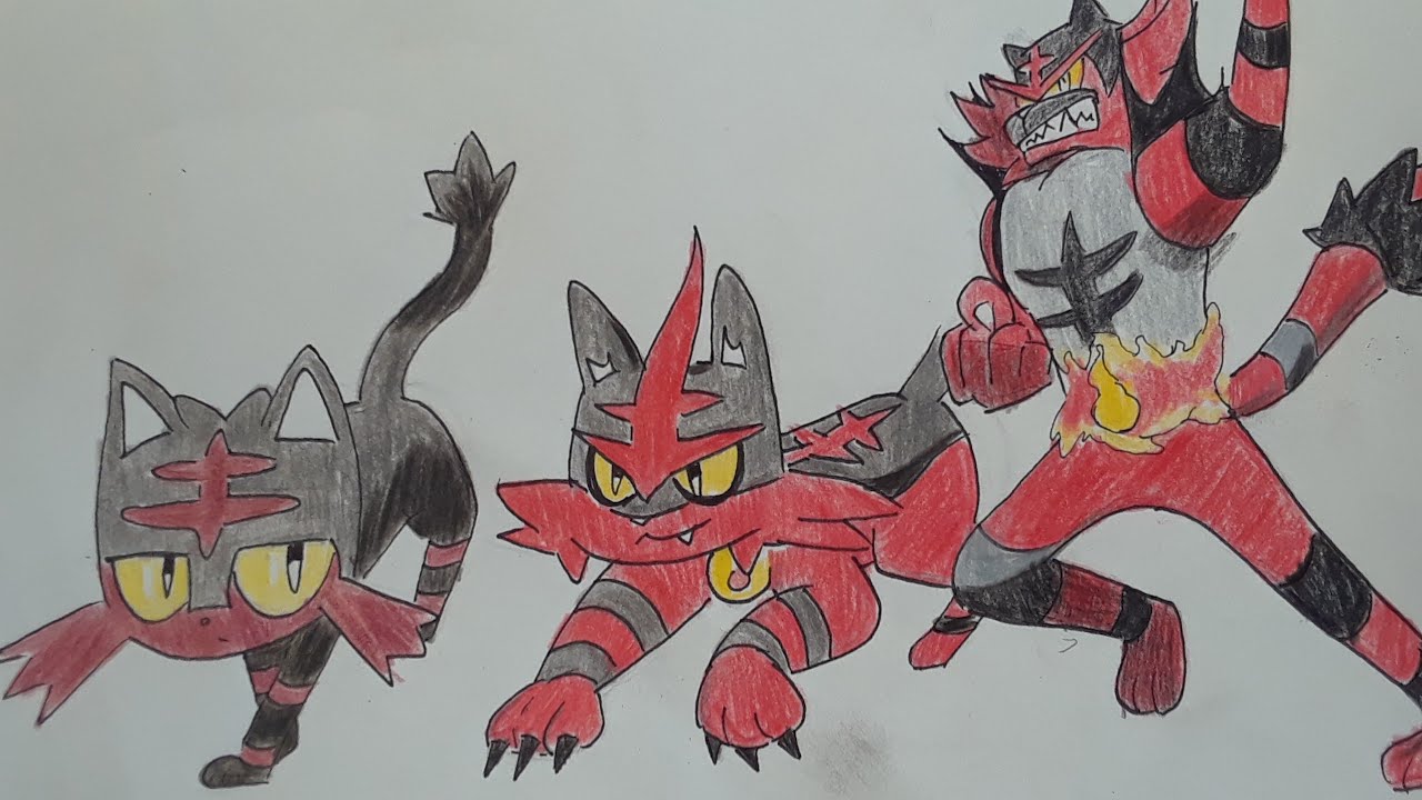 How to draw, litten, torracat, incineroar, fire type, fire, lit, kitten, ca...