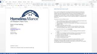 2019 Point in Time Training Homeless Alliance WNY
