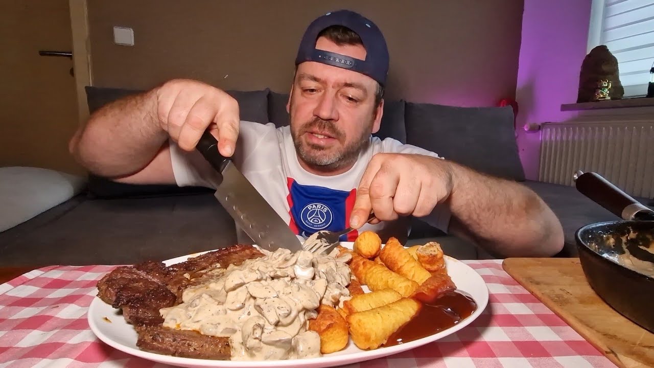 Rindersteak mit Champignon-Sahnesoße und Kroketten /MUKBANGVIDEO/ - YouTube Rindersteak mit Champignon-Sahnesoße und Kroketten /MUKBANGVIDEO/ - YouTube