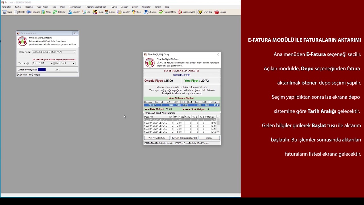 Eczanem E-Fatura Modülü ile Fatura Aktarımı