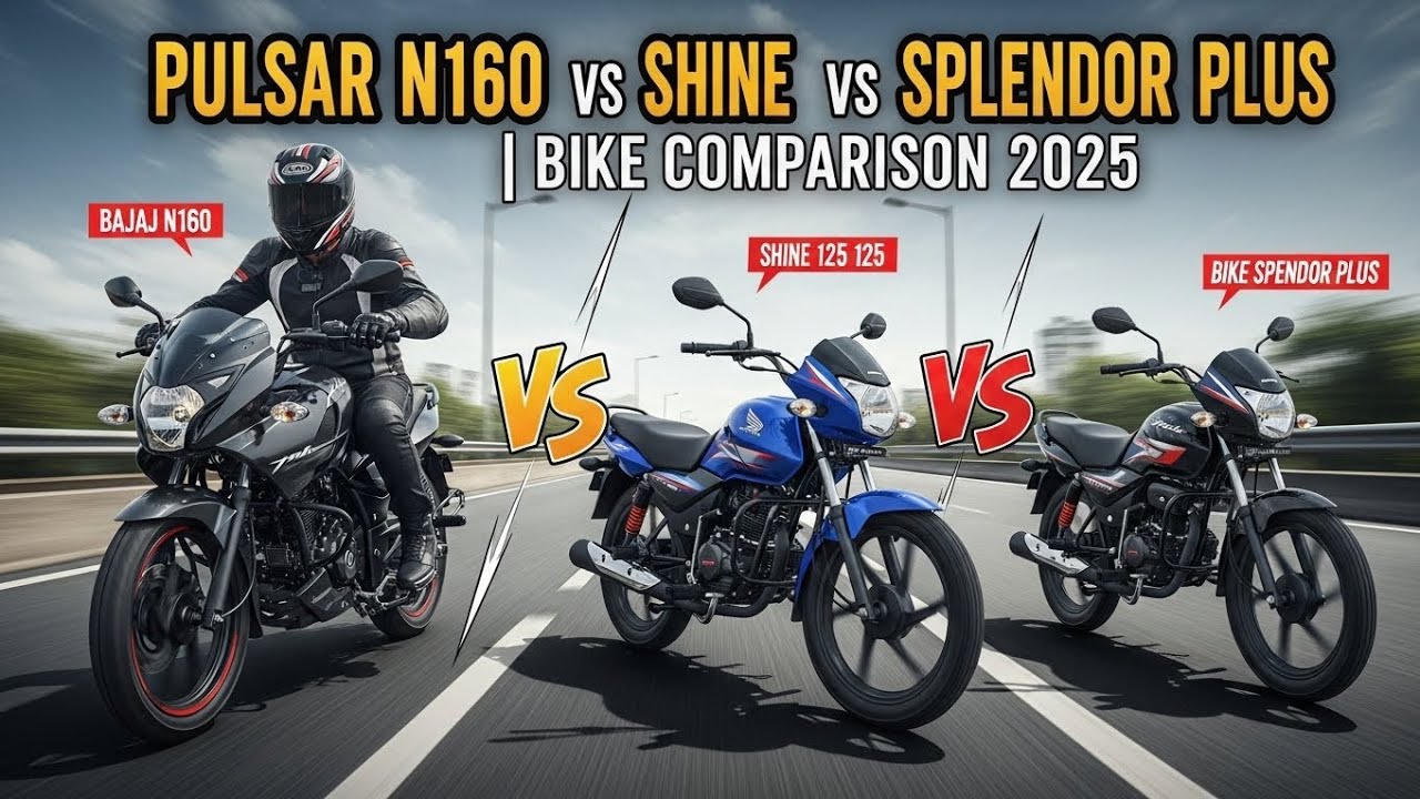 “🏍️ Ultimate Bike Comparison 2025 | Pulsar N160 vs Honda Shine 125 vs Hero Splendor Plus 🔥”