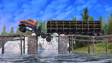 INSANE Logging Truck Stunt Crossing a BROKEN Bridge