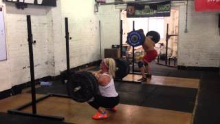 Top- and bottom position paused front squats: 95 x 3 reps by Ragnheidur Sara Sigmundsdóttir