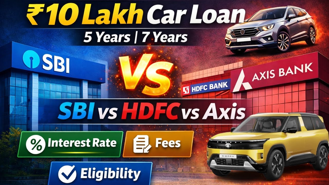 ₹10 लाख Car Loan EMI | SBI vs HDFC vs Axis Bank कौन सस्ता? (5 & 7 Years)