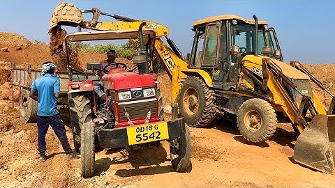 Jcb 3dx Backhoe Machine Loading Red Mud In Mahindra,Eicher and Newholland Tractors | Jcb Video