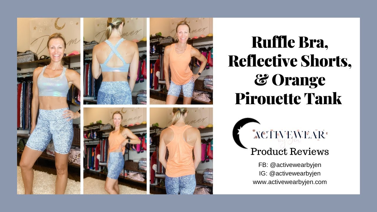 Ruffle Bra, Reflective Shorts, & Orange Pirouette Tank