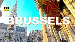 Brussels Belgium Walking tour through famous shopping street and old buildings