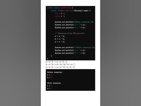 Java - swap two numbers - no temporary variable - using XOR - YouTube