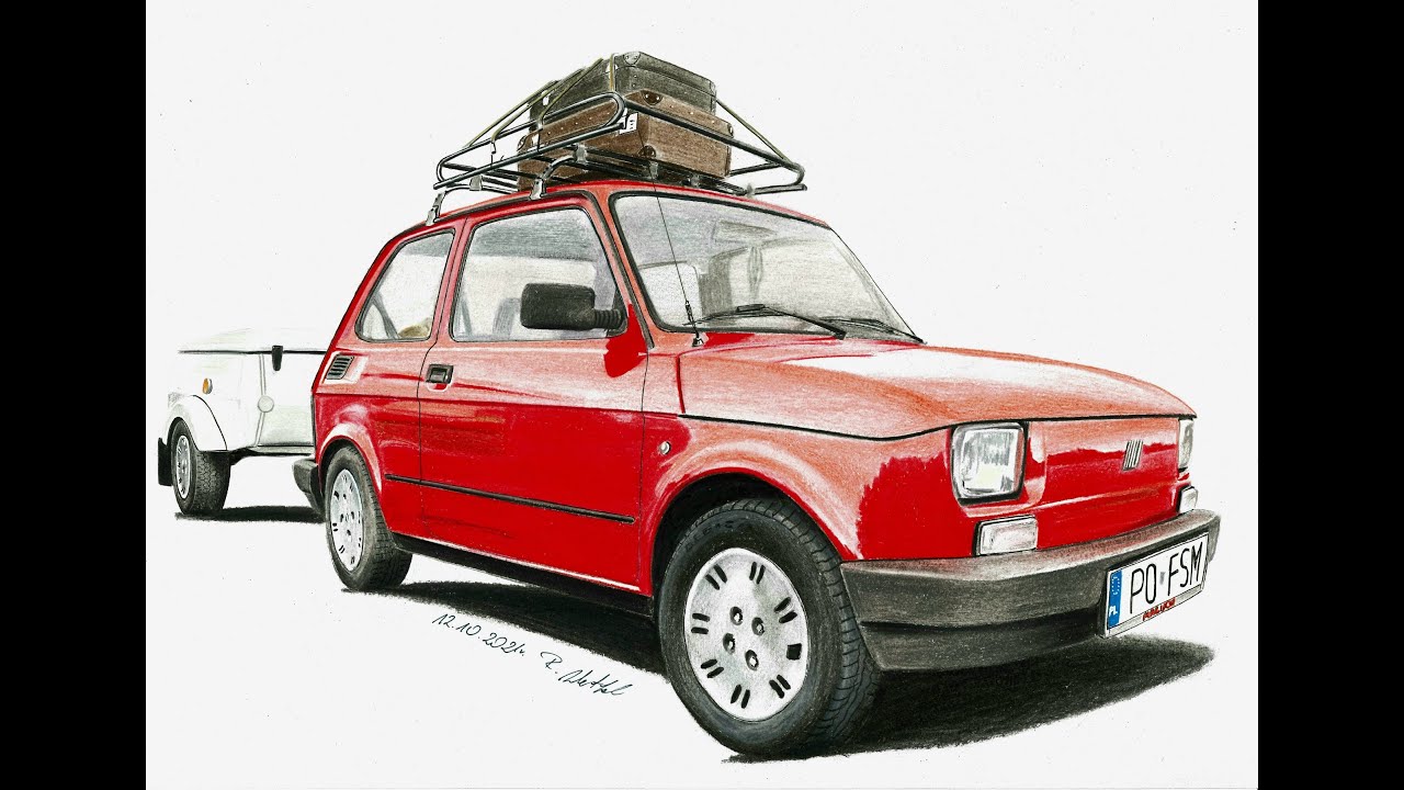 Fiat 126p Maluch - timelapse pencil drawing / rysunek || Radek Westfal ...