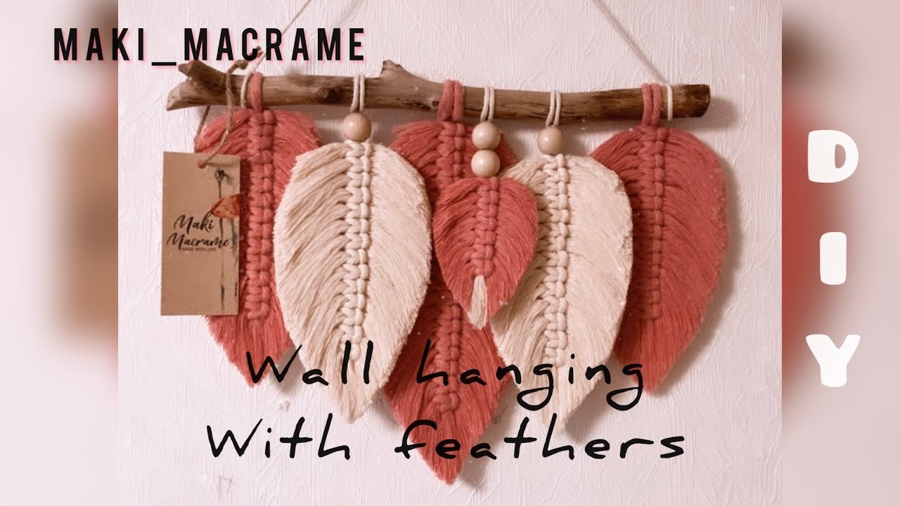 DIY Macrame Kit for Macrame Feathers in Sage Green / Mustard / Natural