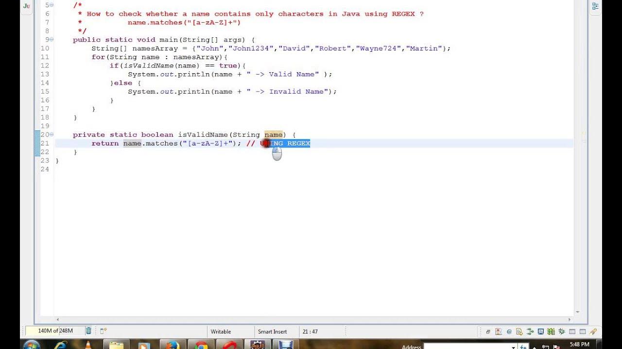 VALIDATE NAME USING REGEX IN JAVA - YouTube