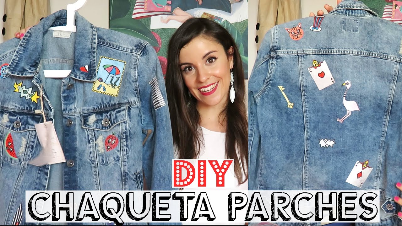 Maqueta de parches en una chaqueta de denim